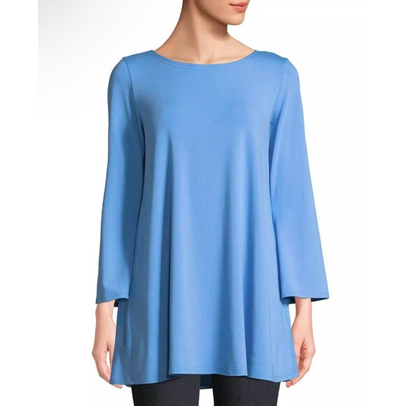 Eileen Fisher Wide-Sleeve Ballet-Neck Viscose Jersey Tunic in Bluebird Size M - Picture 1 of 8